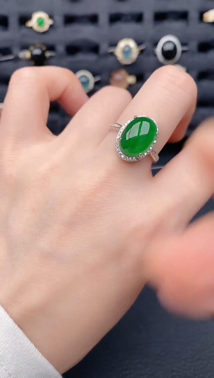 银S925镶嵌戒指翡翠天然a货翡翠129