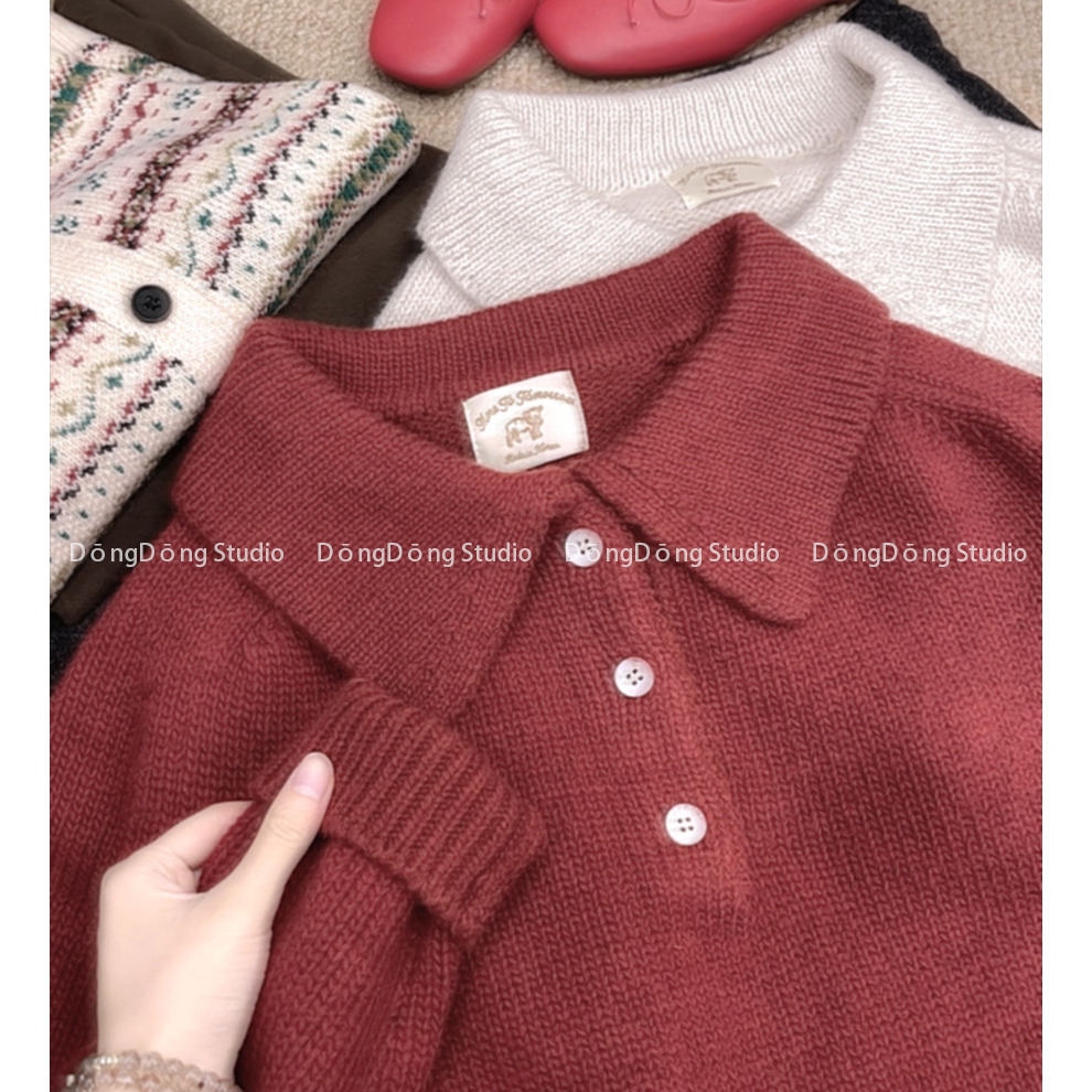 二代返场！超厚！【圣诞polo】翻领套头纯色宽松长袖针织衫 U100S76