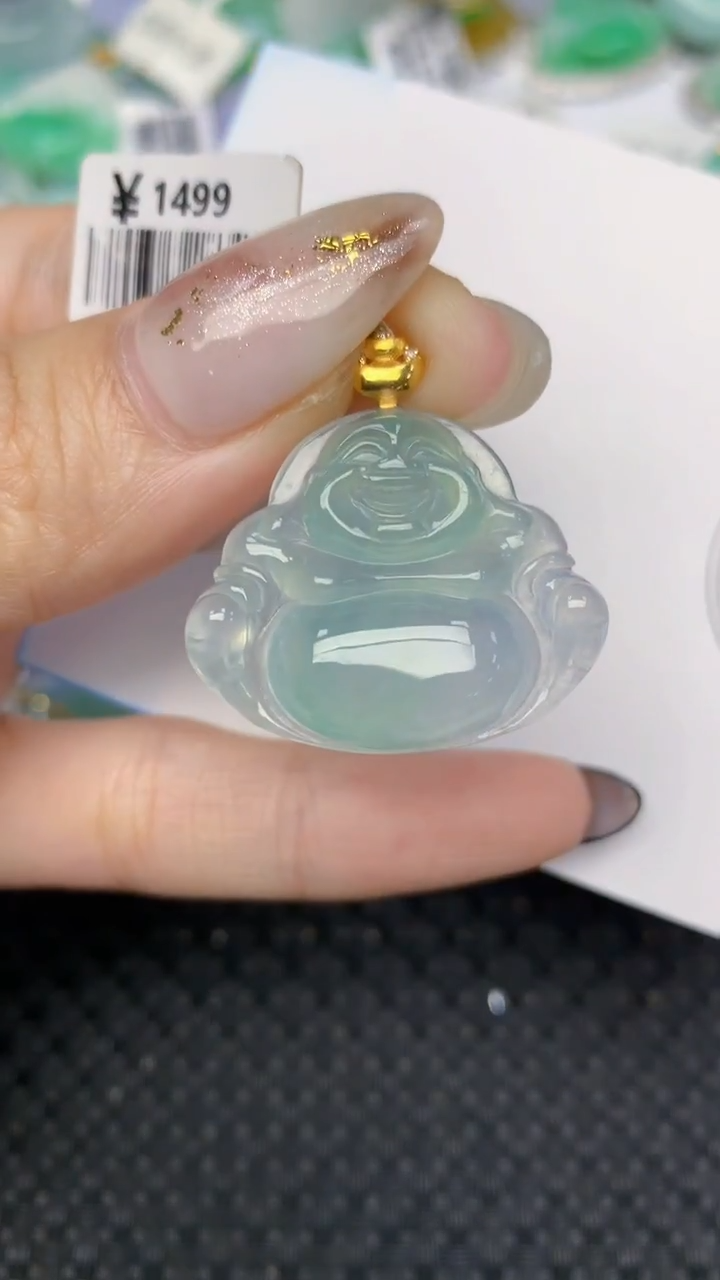 颈饰18K金镶嵌翡翠天然缅甸翡翠a货百元以上9元证书费自理