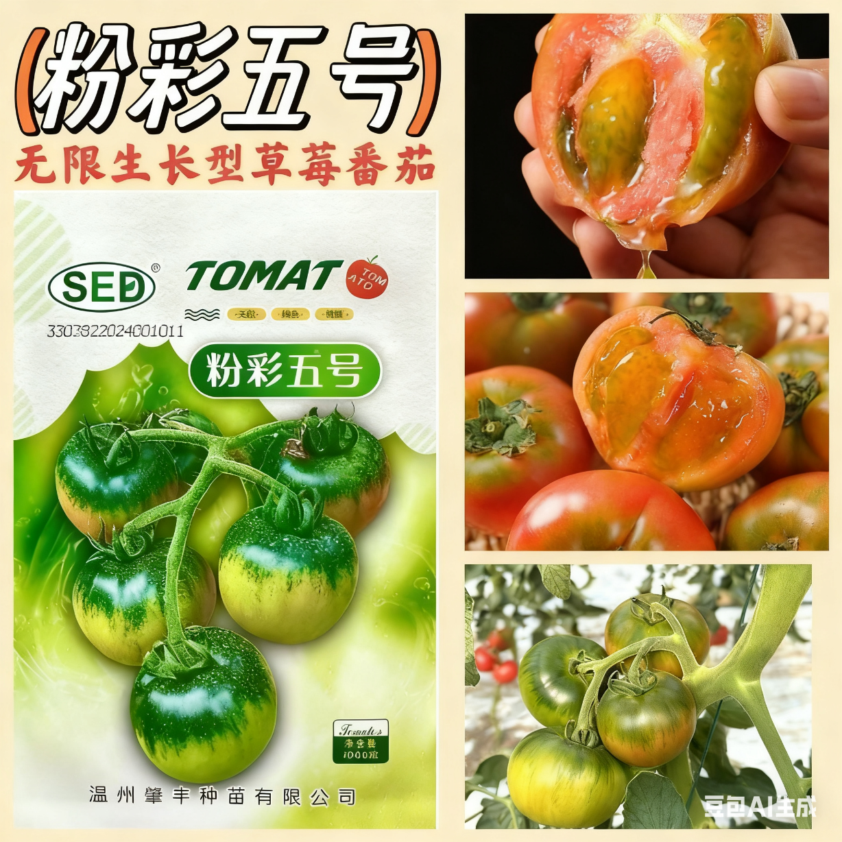 草莓番茄种子粉彩五号高端西红柿种籽耐寒无限生长抗TY抗病强种孑