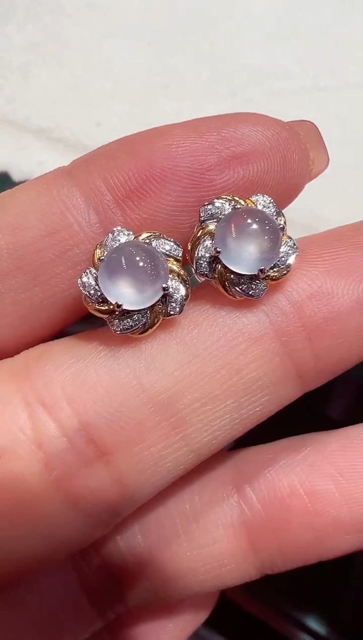 【闪购商品】翡翠耳钉18K金镶嵌翡翠耳钉