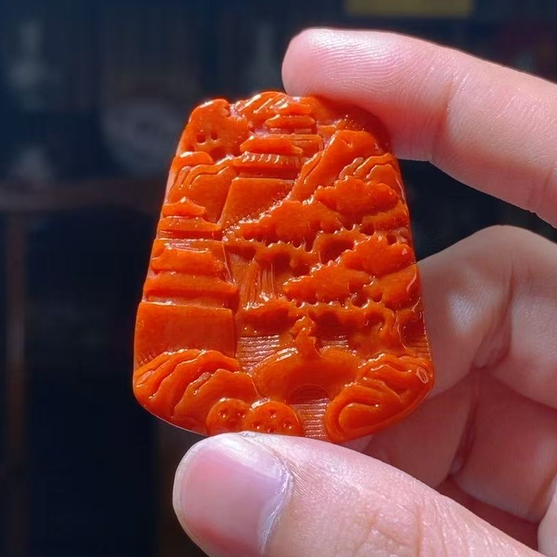 天然翡翠A货时尚百搭满红山水LL-12