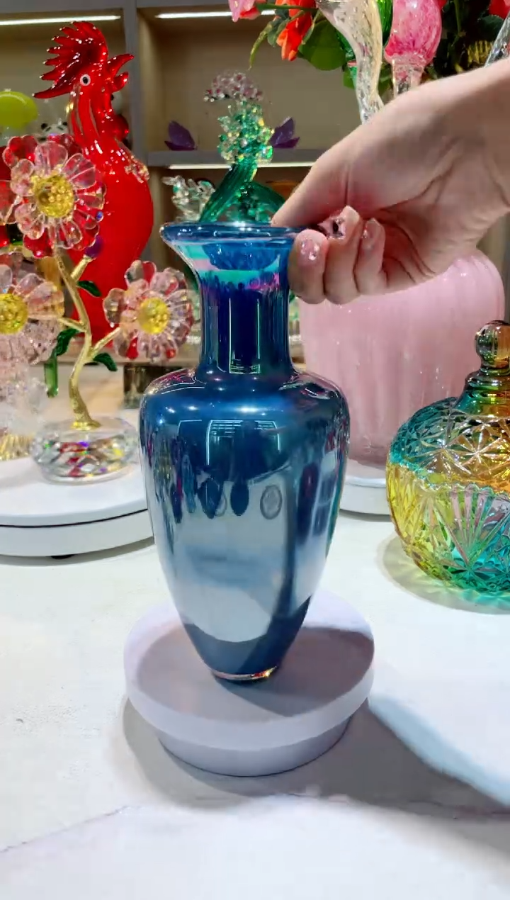 琉璃手工艺品    蓝色珠光  美人小花瓶微瑕