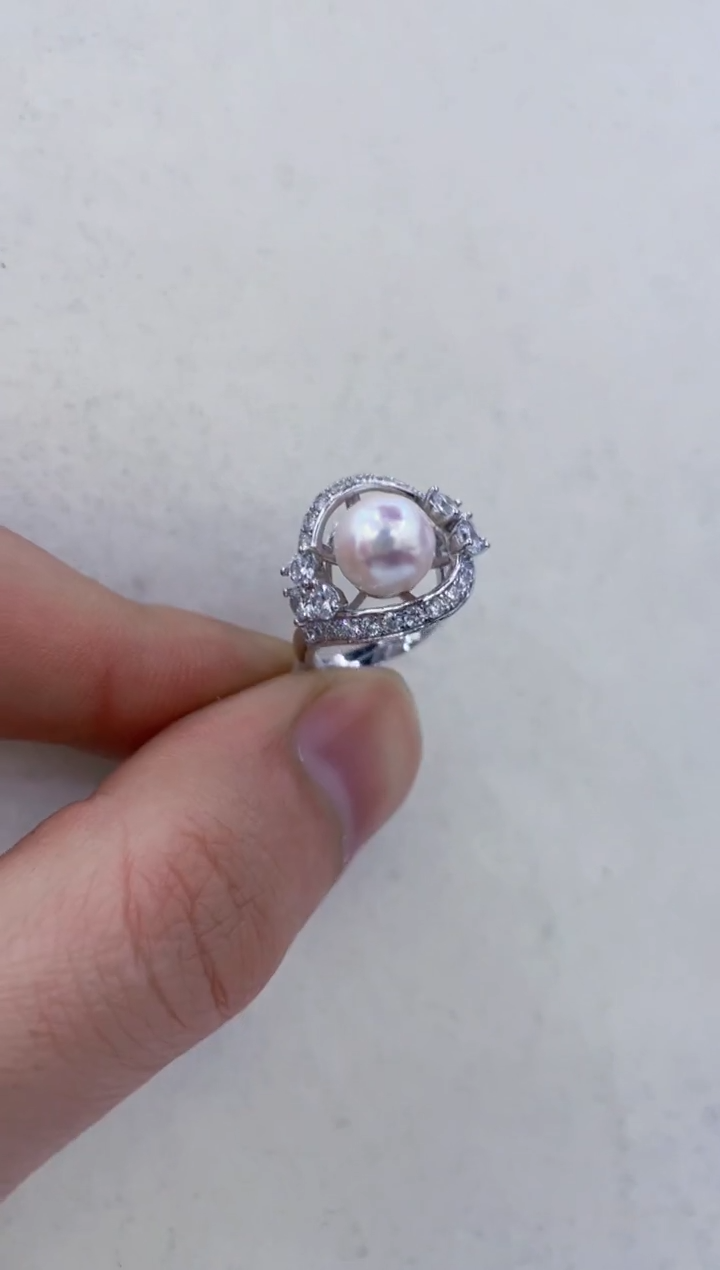 银S925镶嵌戒指海水珍珠  