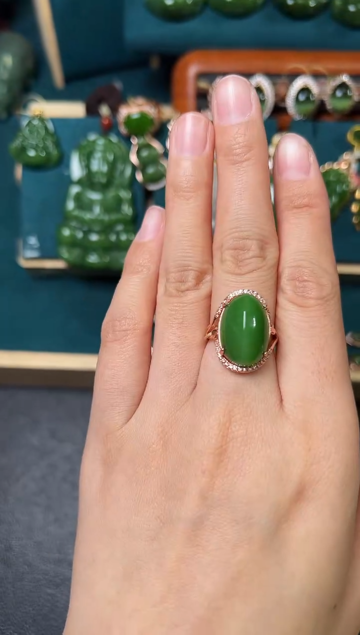 【闪购商品】和田玉（碧玉）戒指银S925镶嵌碧玉