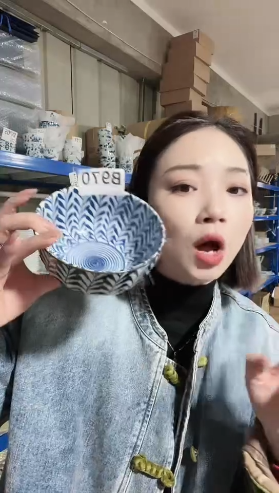 【闪购商品】瓷片日本进口瓷器蕨菜13cm碗一只B970