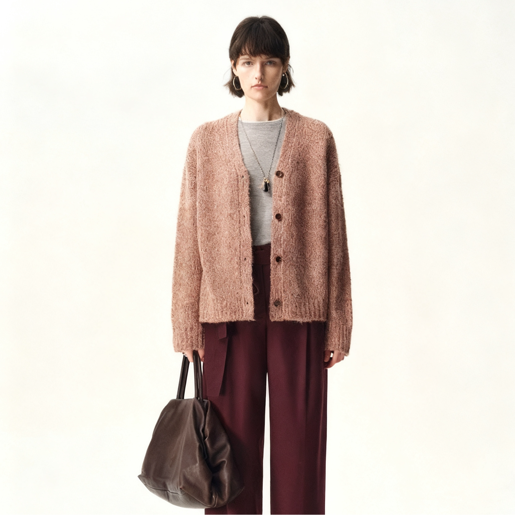 【绒起】秋冬新款女上衣多混色夹花复古粗针V领开衫CFA01