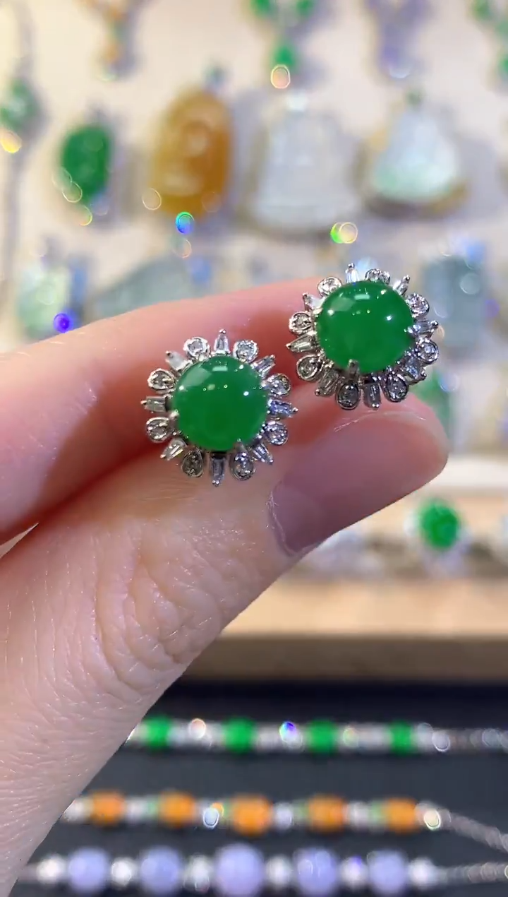 18K金镶嵌翡翠耳饰冬日珠宝Q133