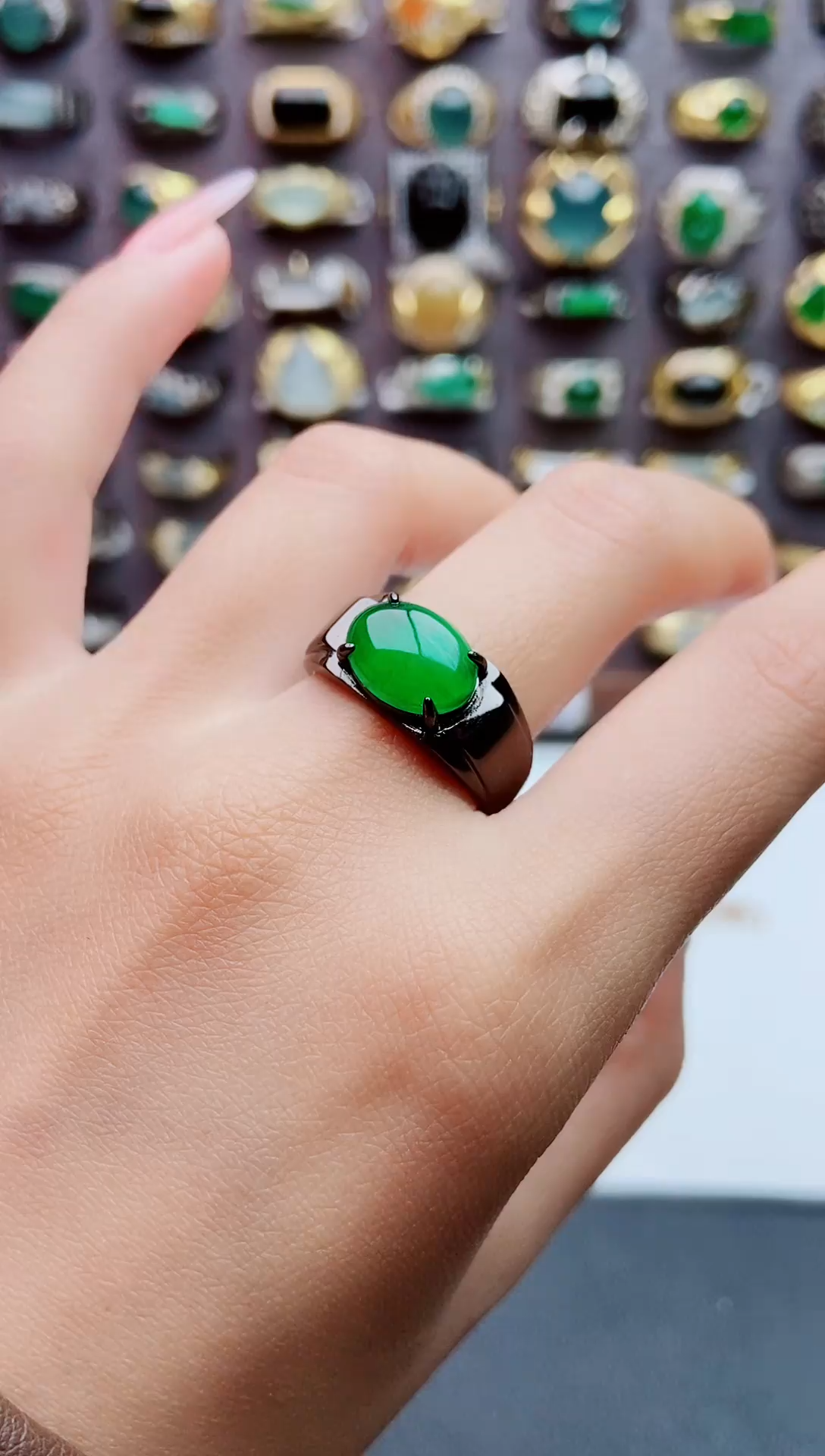 银S925镶嵌戒指翡翠天然翡翠男戒