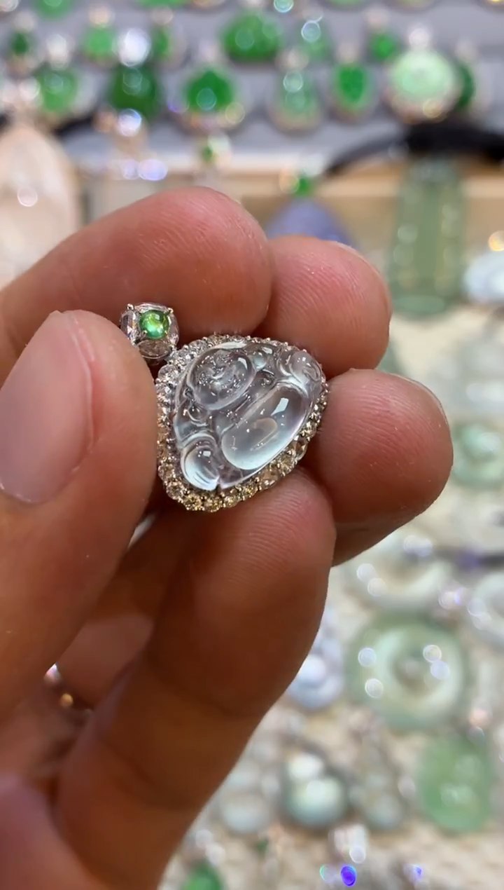 吊坠(不含链)18K金镶嵌翡翠佛公