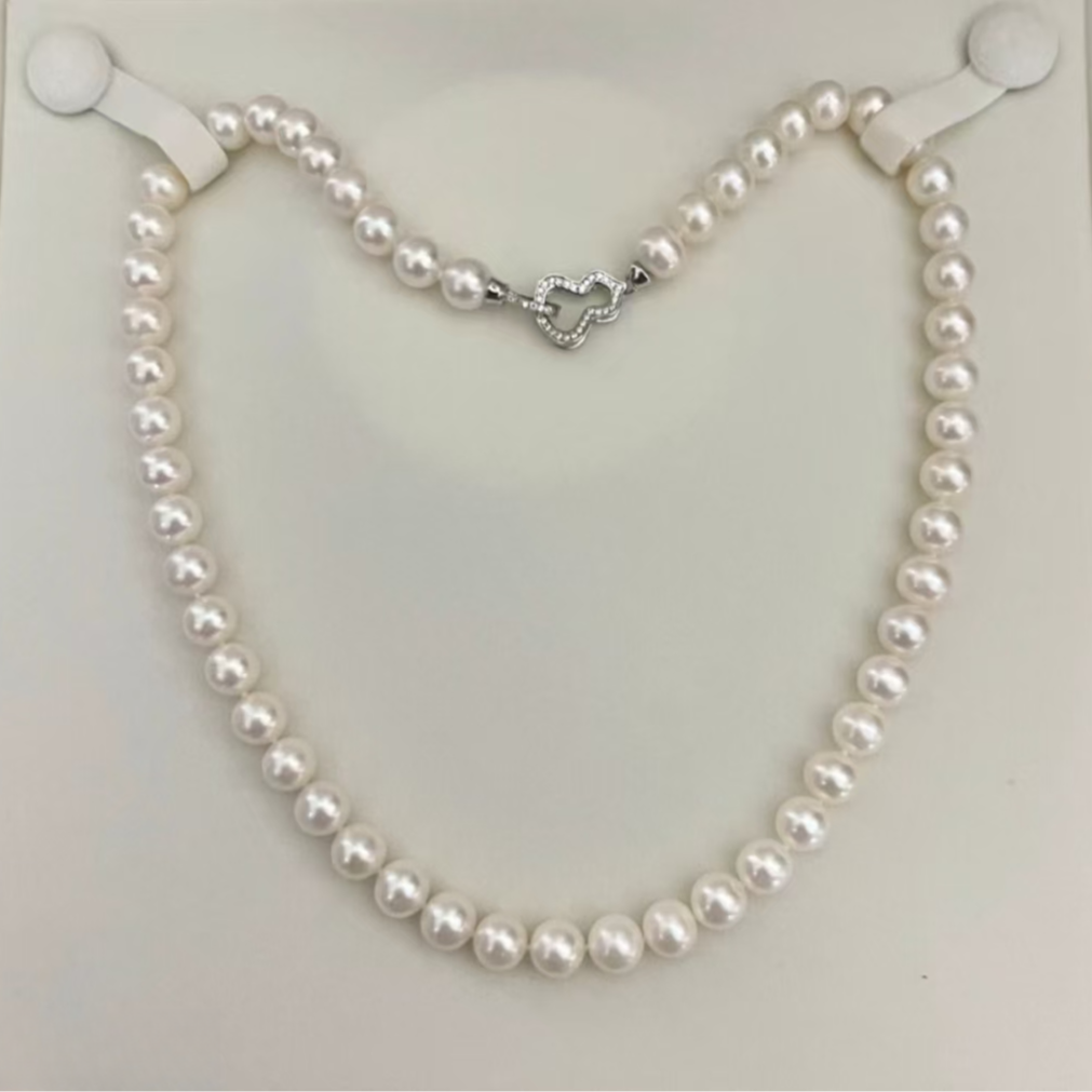 【招牌无核】极光淡水无核7-7.5mm珍珠项链圆珠女神颈链银扣气质