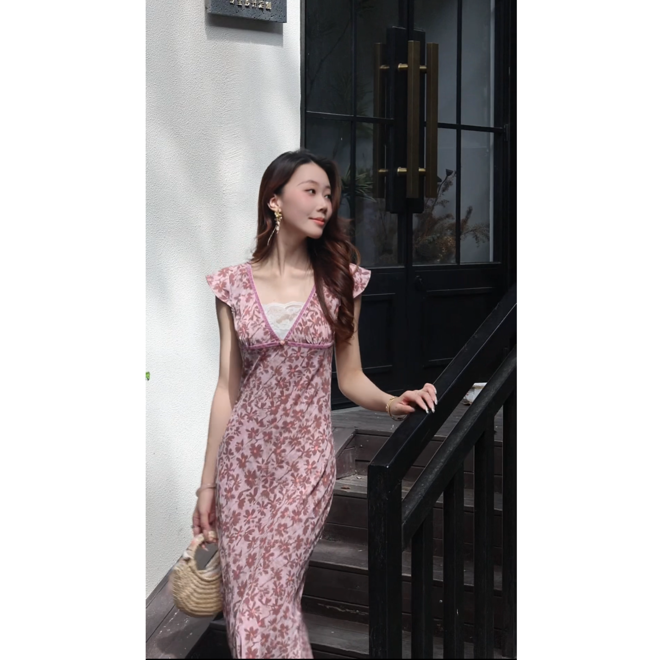 Hangsixiang.小爽【恋人】显瘦度假碎花法式时尚女神连衣裙2569