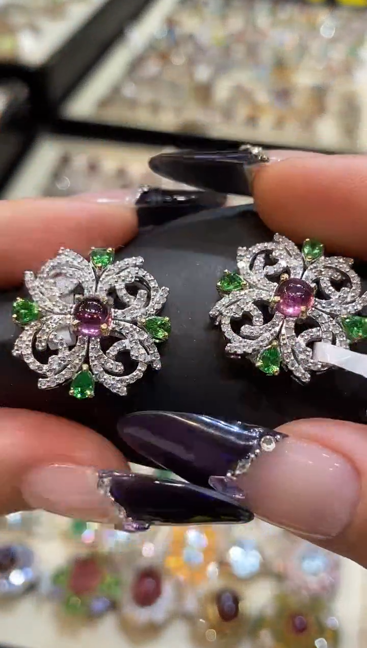 银S925镶嵌耳饰定制碧玺楚楚珠宝中古甄选不退换