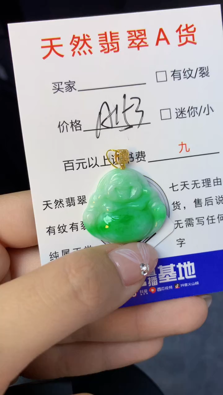 颈饰18K金镶嵌翡翠天然缅甸a货翡翠百元以上9元证书费自理