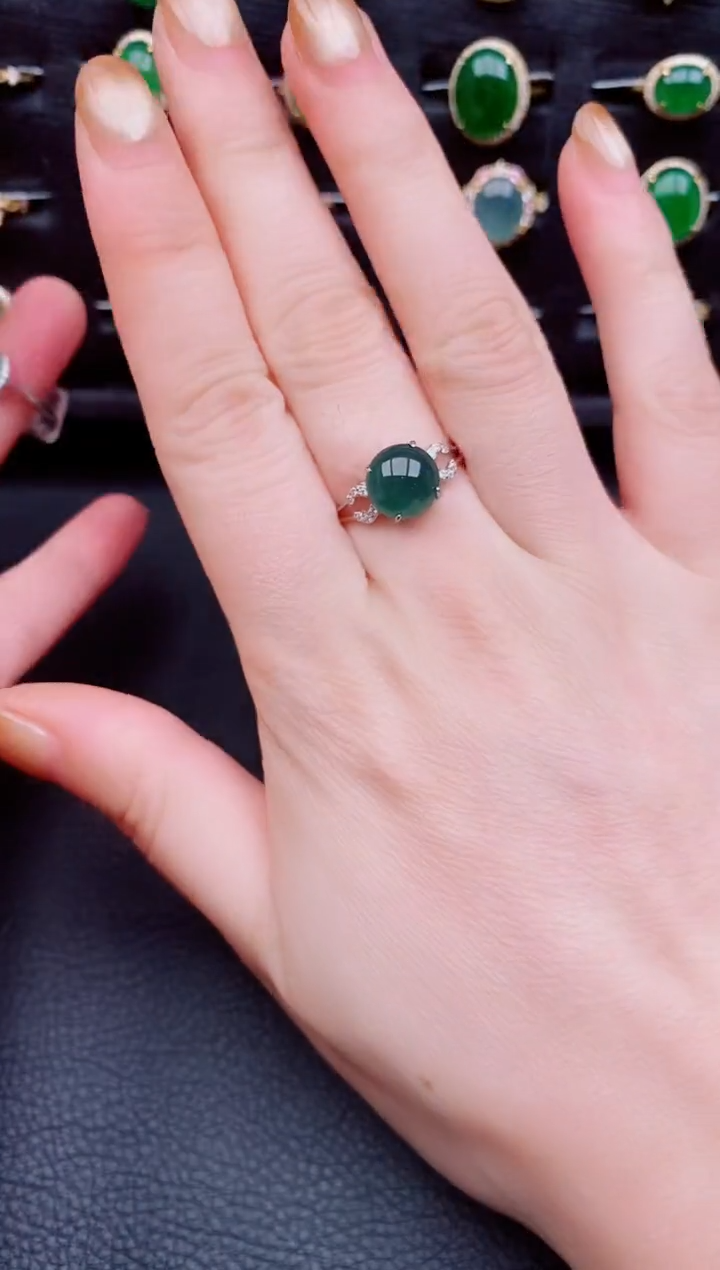 【闪购商品】翡翠戒指银S925镶嵌天然a货翡翠6