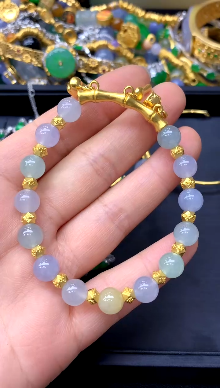 足金镶嵌手链翡翠522-中国好珍宝