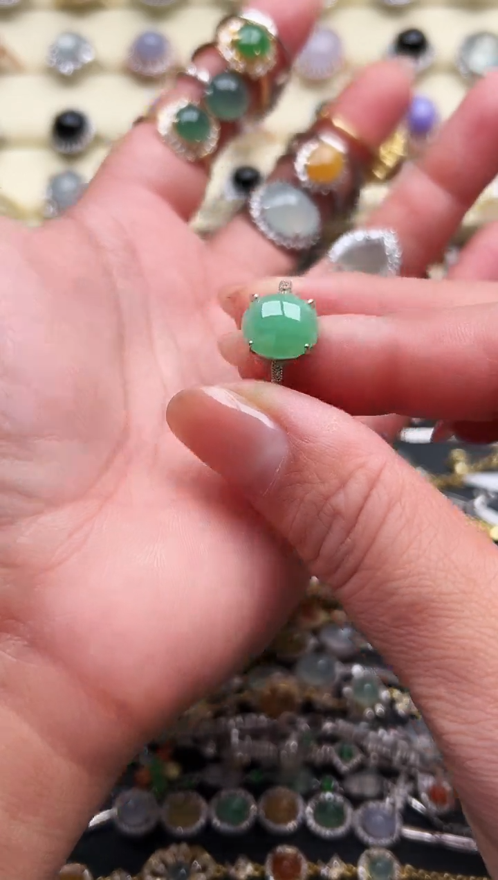 银S925镶嵌戒指翡翠缅甸天然A货翡翠S925银镶嵌