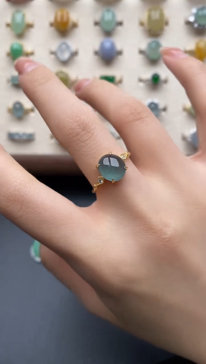 银S925镶嵌戒指翡翠一物一证一礼盒