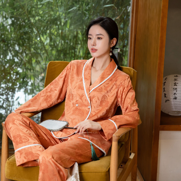 夏款春秋女士长款套装大码国风薄款宽松睡衣家居服长袖夏季休闲