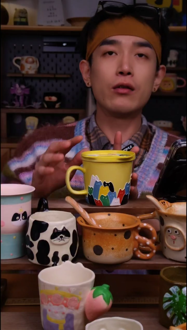 杯子陶景德镇可爱设计师款陶瓷（带盖杯）