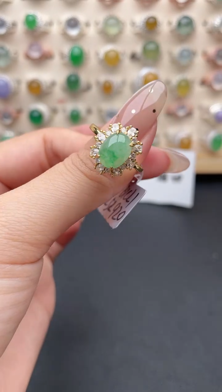 【闪购商品】翡翠戒指银S925镶嵌一物一证一礼盒