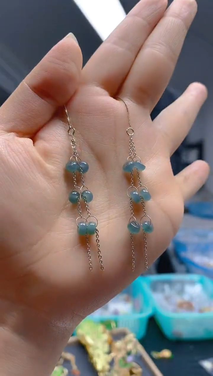 【闪购商品】翡翠耳饰银S925镶嵌0200翡翠耳线