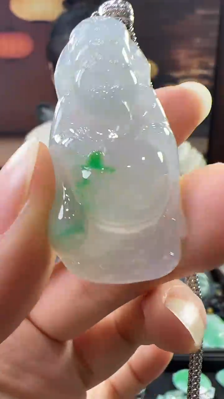 18K金镶嵌挂件翡翠财神 不含链