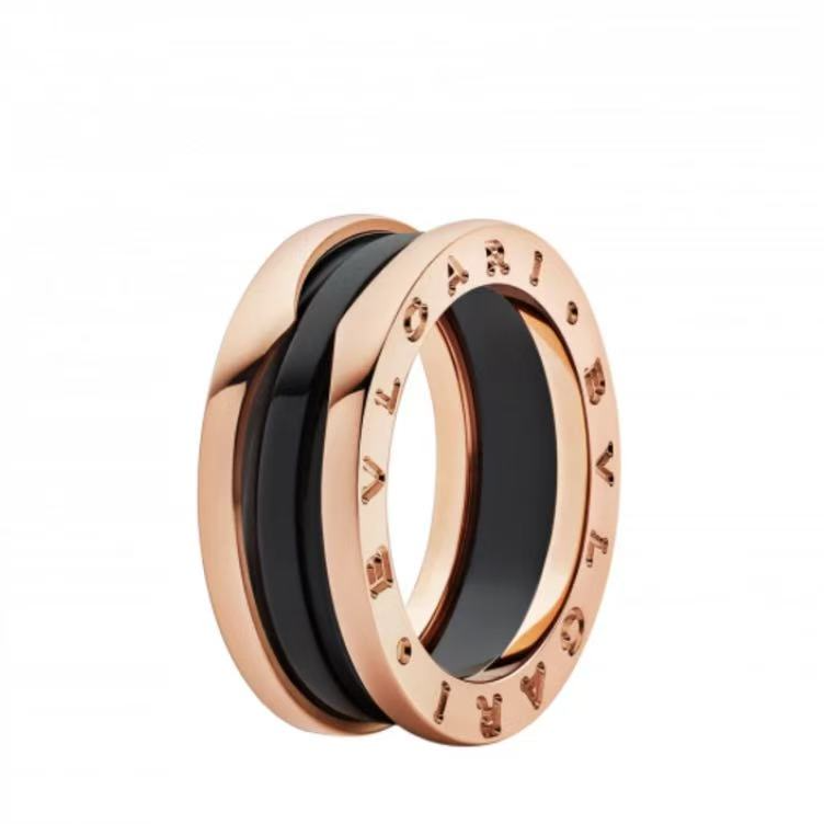 99新 BVLGARI/宝格丽  18k玫瑰金b-zero黑陶瓷三环戒指