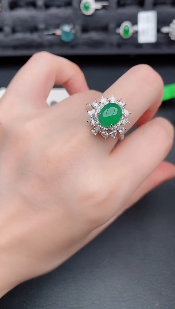 银S925镶嵌戒指翡翠天然a货翡翠262
