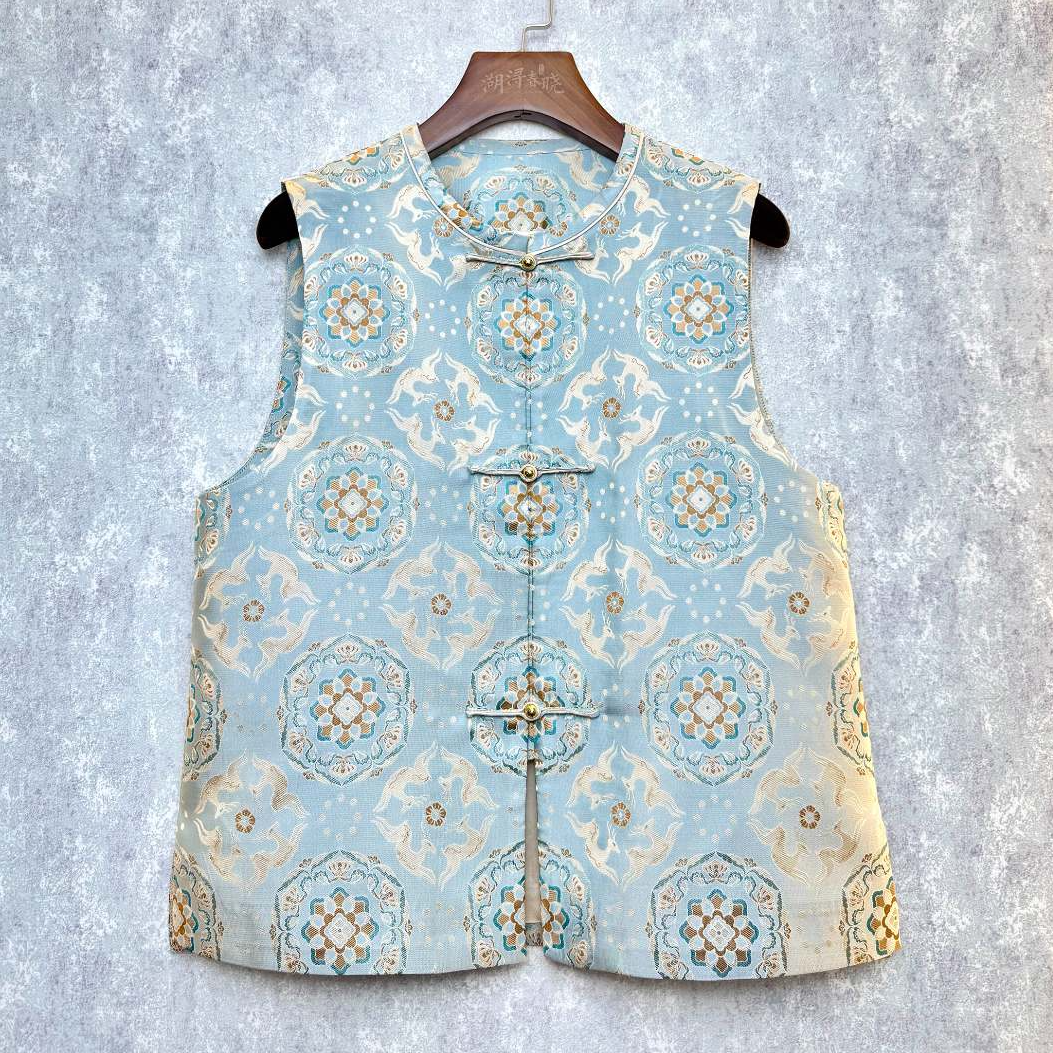 钱小萍带钢印 宝花奔鹿 桑蚕丝织金老宋锦马甲 现货现发 分大小码