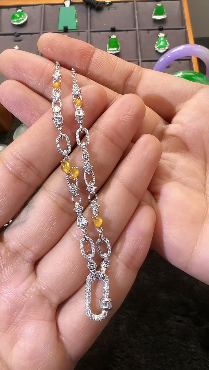 【闪购商品】翡翠项链18K金镶嵌高冰黄翡链子