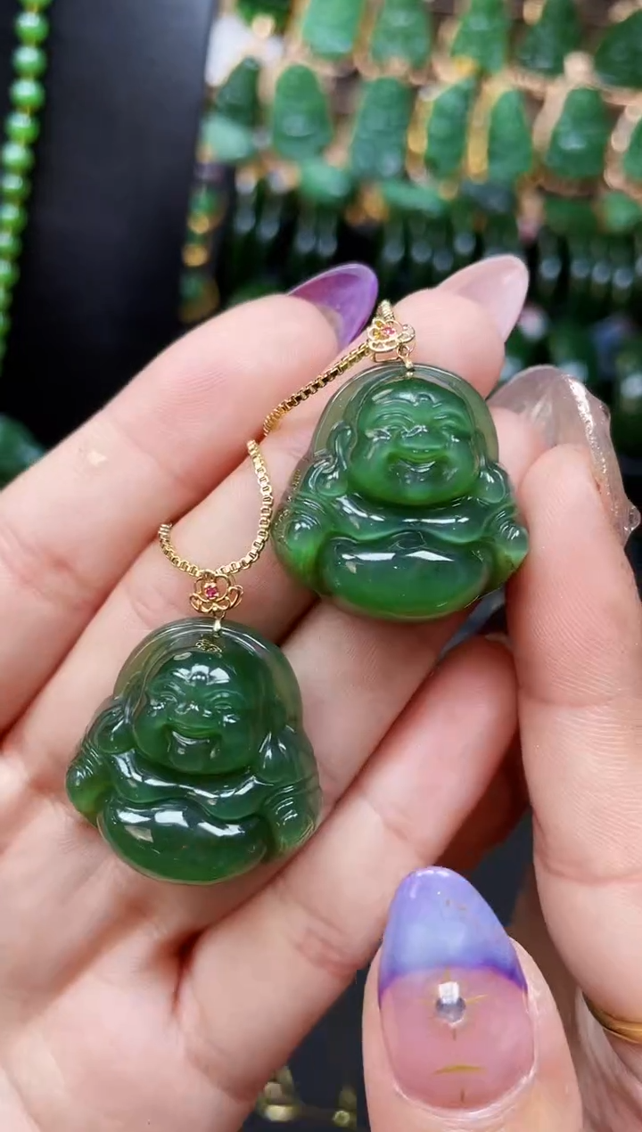 【闪购商品】和田玉吊坠18K金镶嵌多样性发一