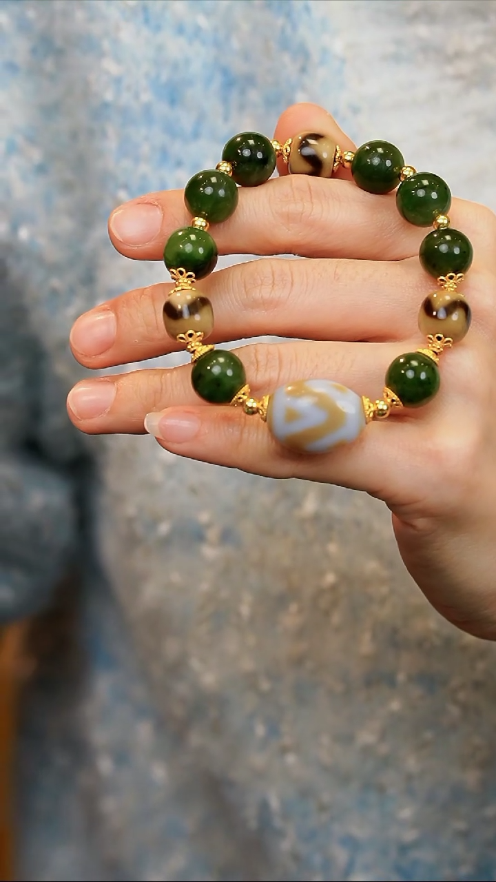 【闪购商品】和田玉（糖玉）手串银S925镀金镶嵌单靠山