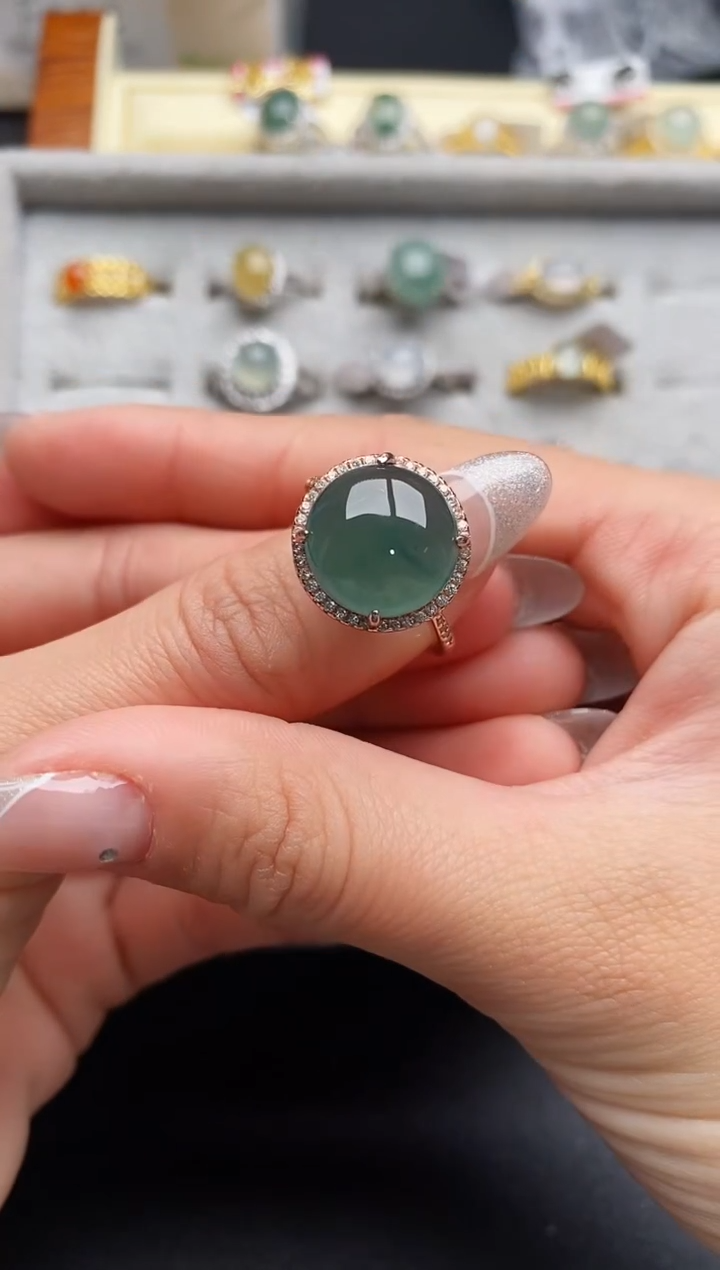 【闪购商品】翡翠戒指银S925镶嵌555555555+2