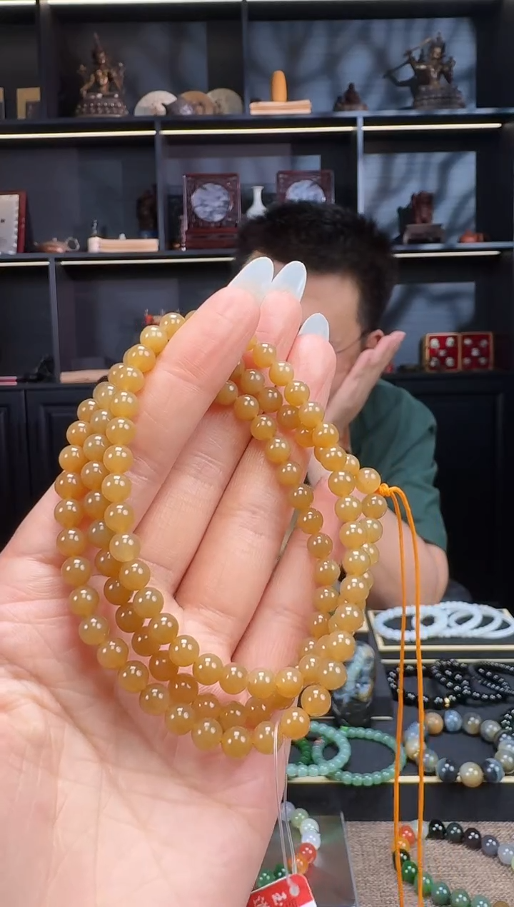 和田玉未镶嵌颈饰6mm糖圆珠108