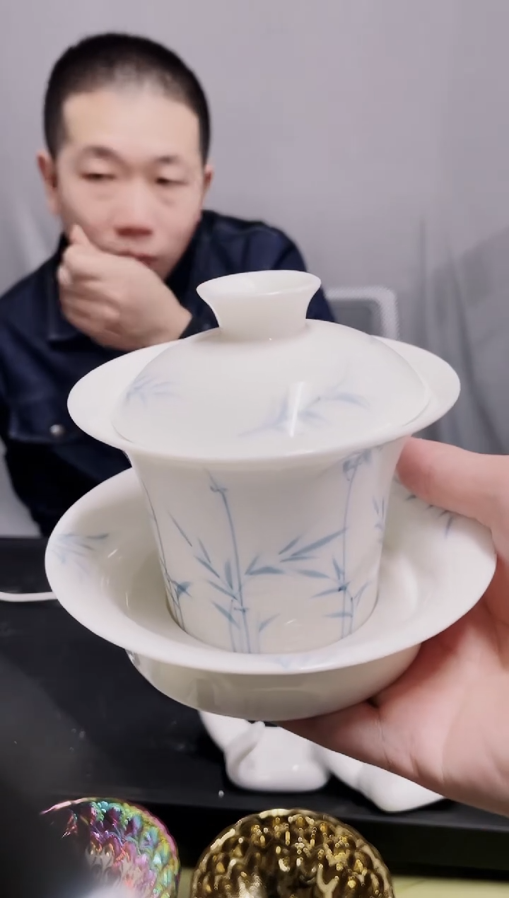 【闪购商品】【席欢李商城】手绘竹盖碗