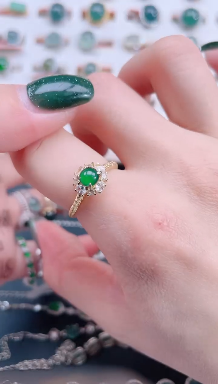银S925镶嵌戒指翡翠天然翡翠