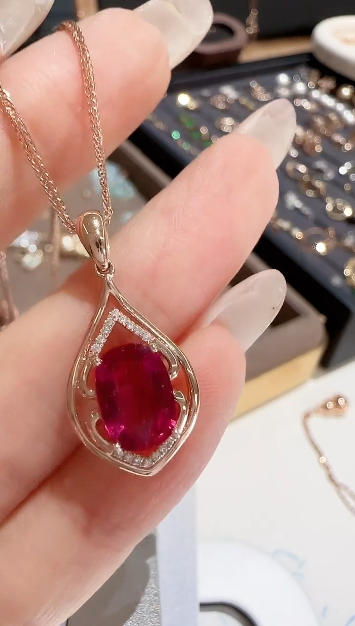 单吊坠18K金镶嵌碧玺卢比莱天使之眼吊坠不含链