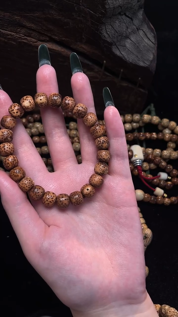 手串星月菩提精工级浅珀花皮桶珠手串10*9
