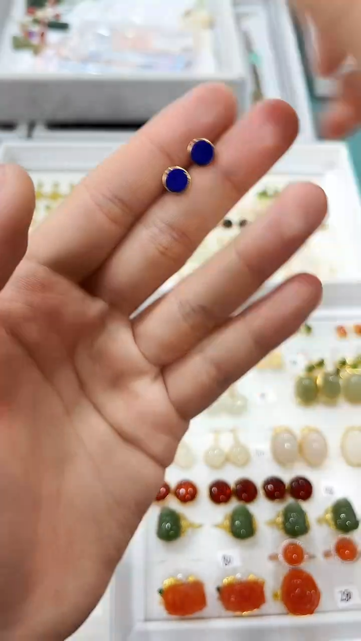 银S925镶嵌青金石耳饰耳钉 06