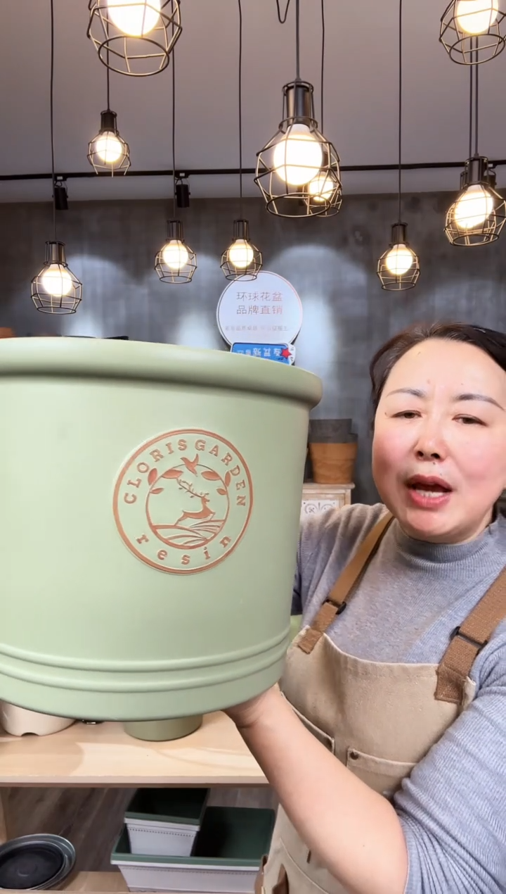 【闪购商品】塑料12寸克里欧圆柱绿2只带托