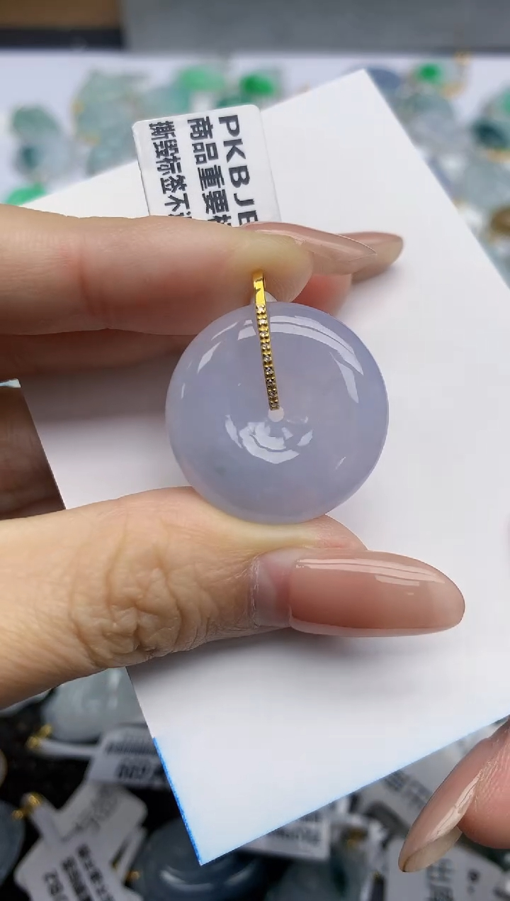 【闪购商品】翡翠挂件18K金镶嵌天然翡翠A货