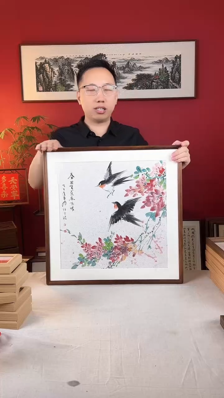 【闪购商品】国画春日纯手绘国画53*53实木画框