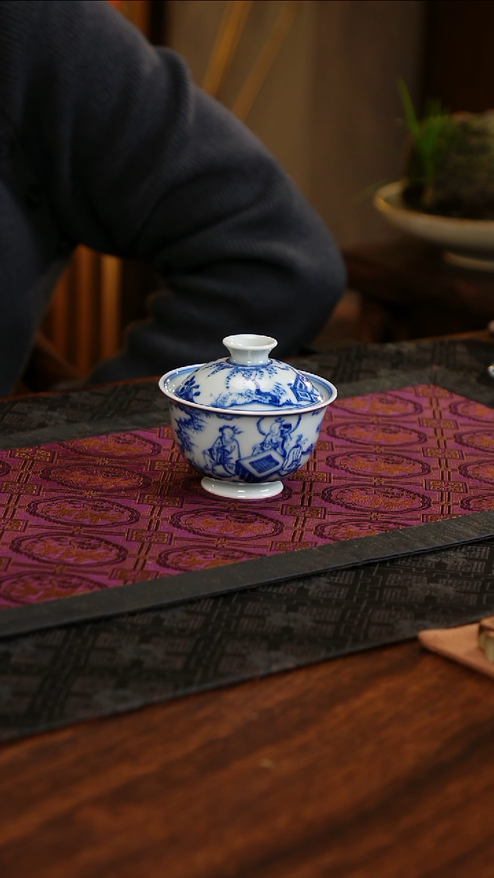 【闪购商品】杯子空白期高士对弈图盖碗