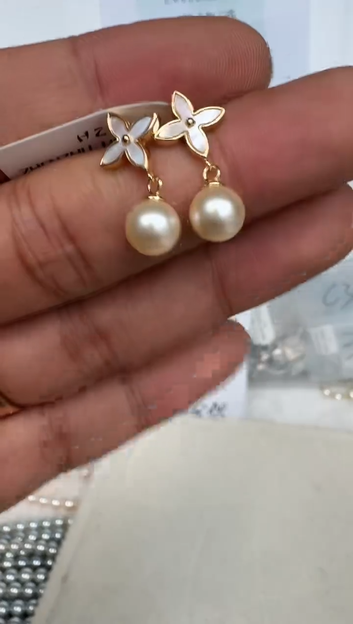 银S925镶嵌耳饰海水珍珠耳钉