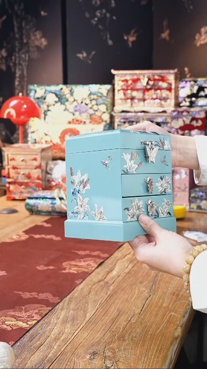 【闪购商品】瓷片瓷片螺钿工艺香椿木首饰盒