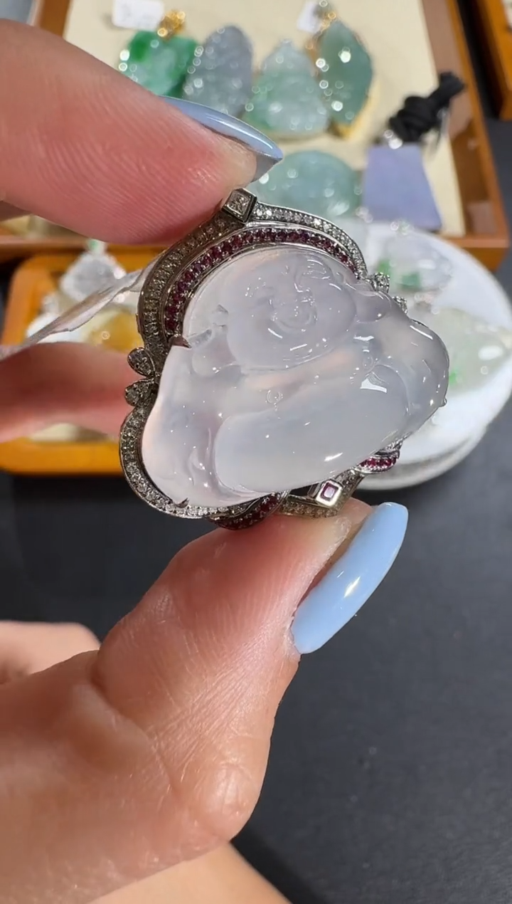 【闪购商品】翡翠吊坠(不含链)18K金镶嵌【源头工厂】宝石钻石镶嵌