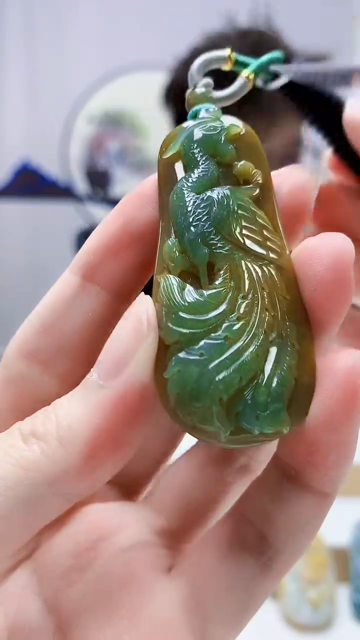 未镶嵌定制翡翠4688zm-毛货挂件50凤凰