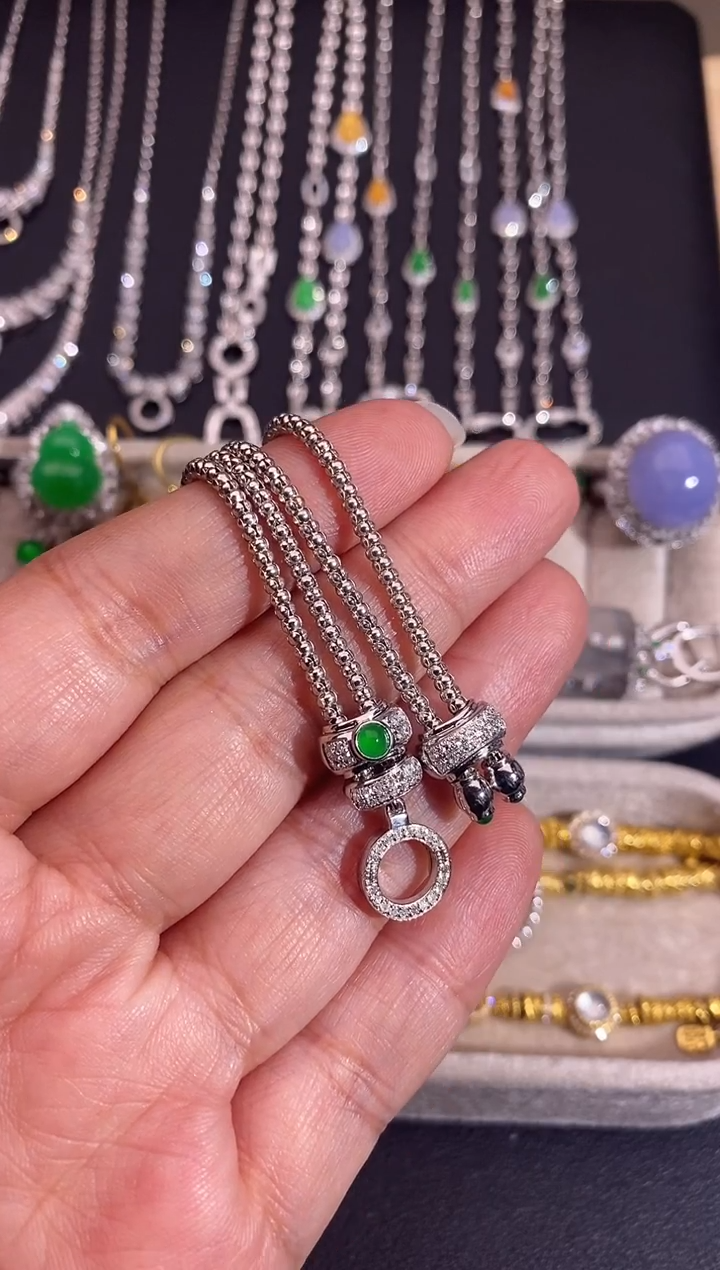 颈饰18K金镶嵌翡翠龙骨链