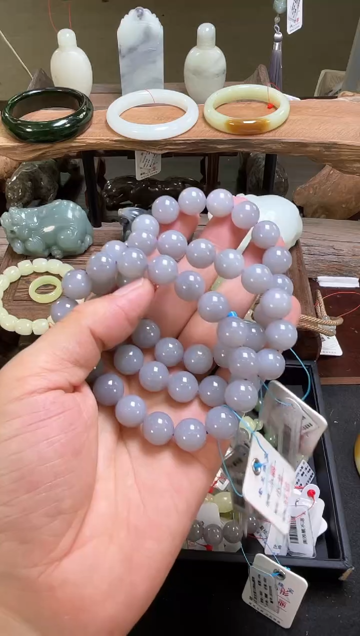 手串未镶嵌和田玉卡12青海烟紫圆珠 多样性发一